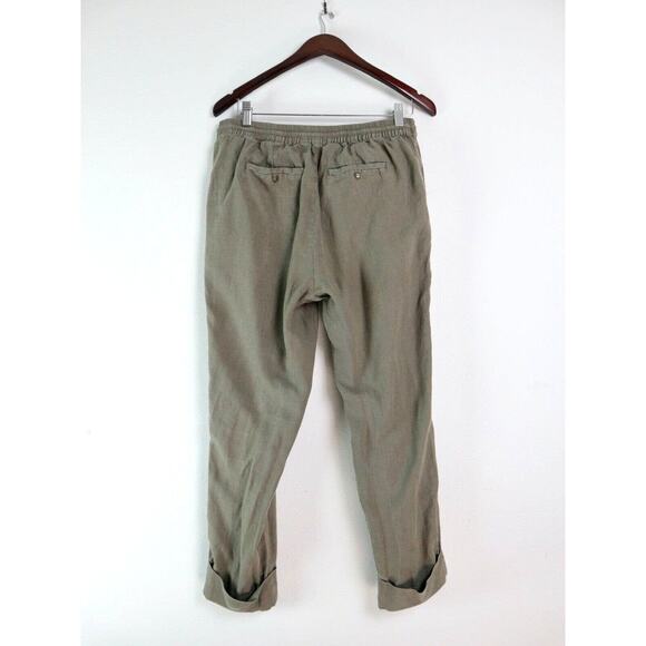Anthropologie Michael Stars Size M Cuffed Linen Trousers Olive Green - Picture 7 of 9